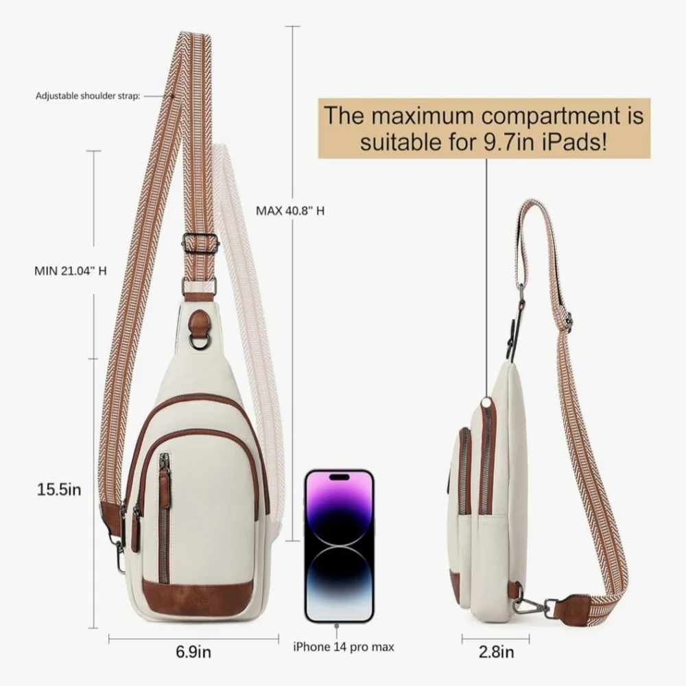 White Crossbody Bag with Adjustable Strap and Modern Design - Picture 3 of 4